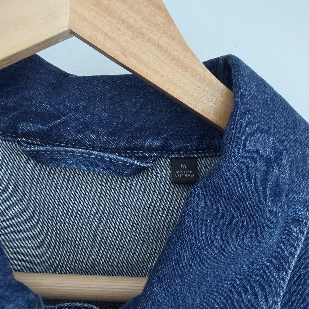 Uniqlo Jacket Mens Medium Blue Denim Chore Workwear Utility Unlined Pockets